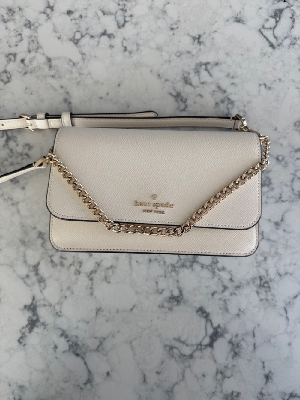 kate spade Cream Leather Crossbody with Gold Chain